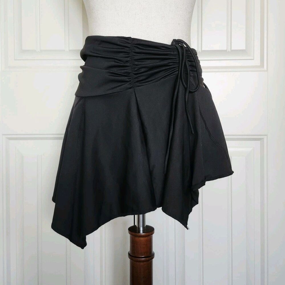 Fashion Nova Black Solid Ruched Tie Asymmetric Mini Skirt